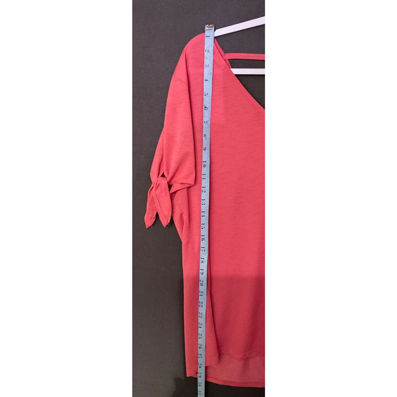 Coral V-Neck Women's Top 1XL Short Sleeve , Sleeves Tie, Cold Shoulder - Picture 2 of 5